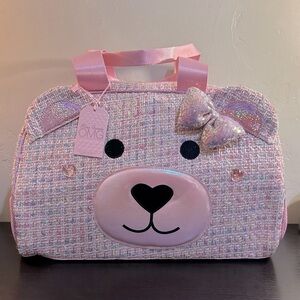 Miss Gwens OMG Accessories Large Tweed Glittery Teddy Bear Duffle Bag NWTS